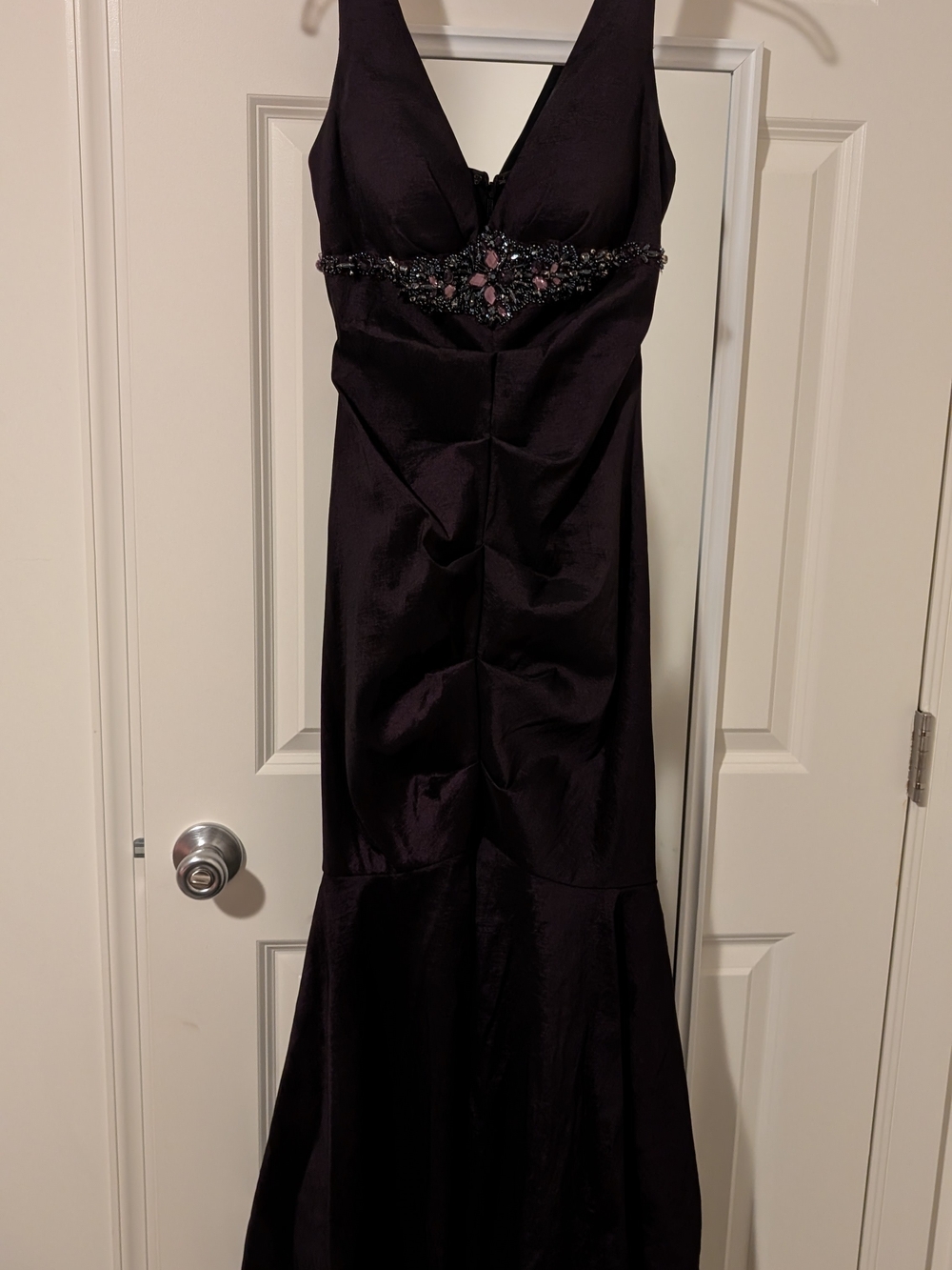 Xscape Petite Black & Deep Purple Evening Dress